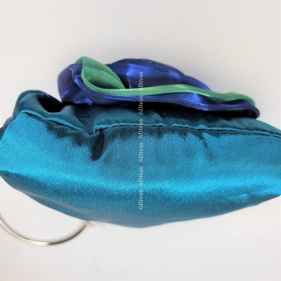 Turquoise Blue Green Floral Satin Evening Clutch Purse NWT - Picture 5 of 5